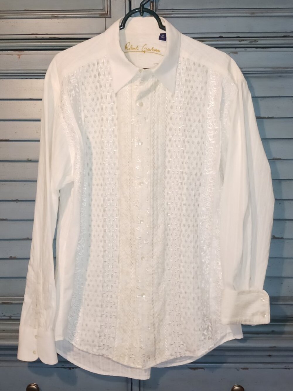 Robert Graham White Cotton Embroidered Classic Fit Dress Shirt XL